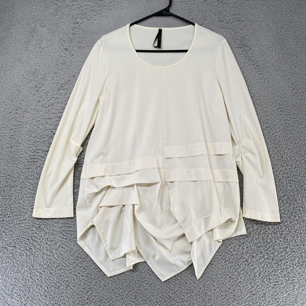 Porto‎ Top Womens 1 Asymmetrical Ruffle Tunic Lagenlook Jersey Long Sleeve
